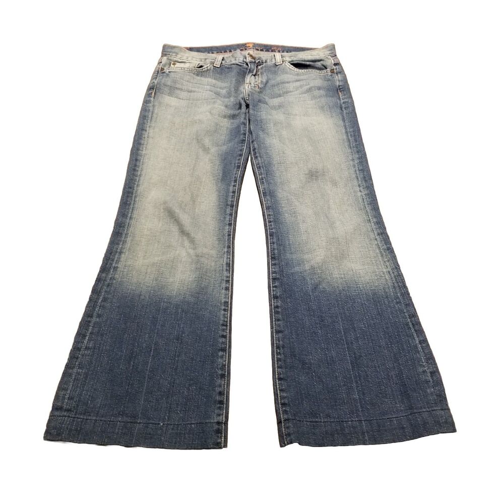 7 For All Mankind Dojo Jeans Women Size 29 Flare Faded 100% Cotton Denim (33x29)